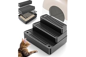 USLUOLE Adjustable 3 Steps Litter Box Ramp with Filter Function, Detachable Litter Trapper, Easy Clean Cat Litter Stair for Small & Elderly Cats, fit Automatic Litter Boxs, Black