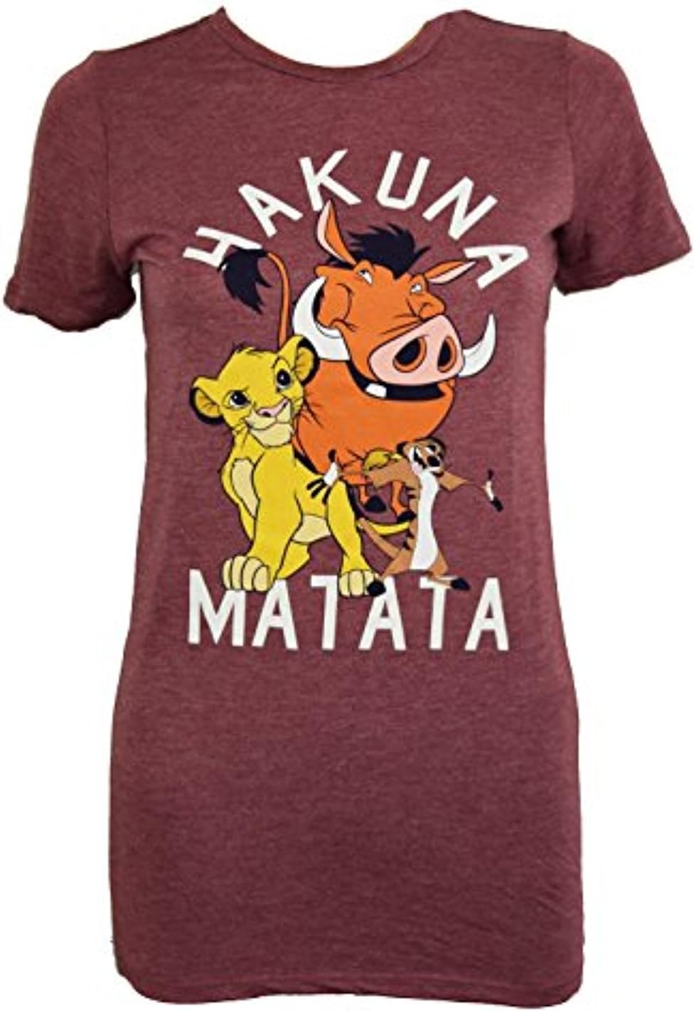 Disney Lion King Hakuna Mata Juniors Boyfriend T-Shirt (Small, Heather Wine)