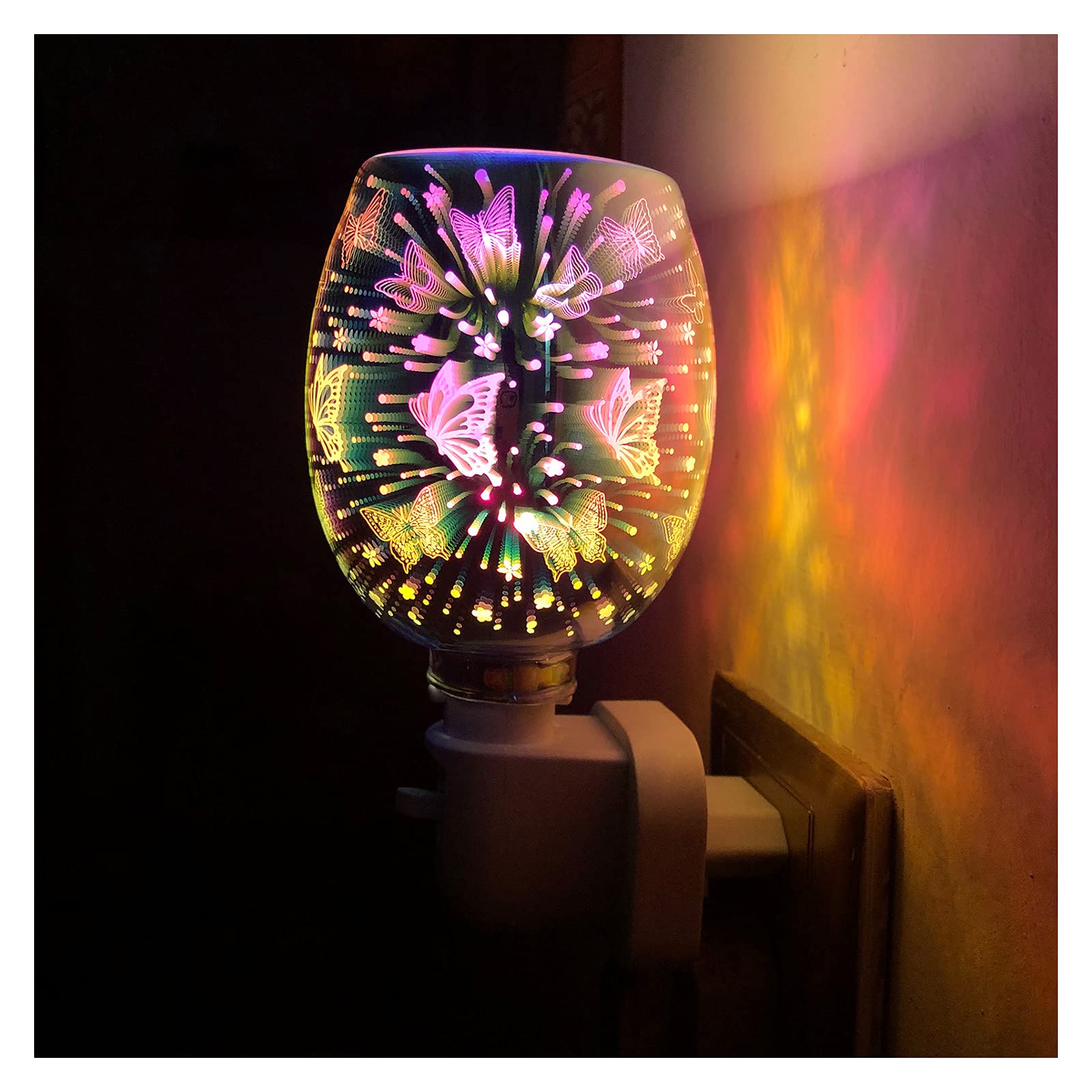 Glass Electric 3D Aroma Wax Burner with Night Light - Plug-in Oil Lamp for Home, Office, Bedroom and Living Room - Butterfly Design Gift