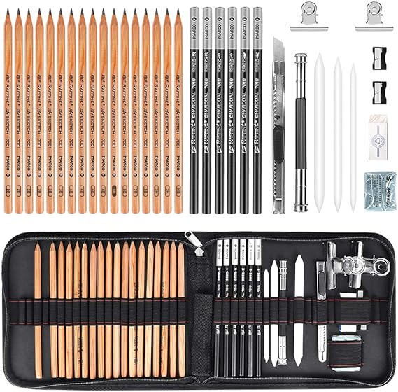 Allnice - Juego de lápices de dibujo de 35 piezas con estuche de