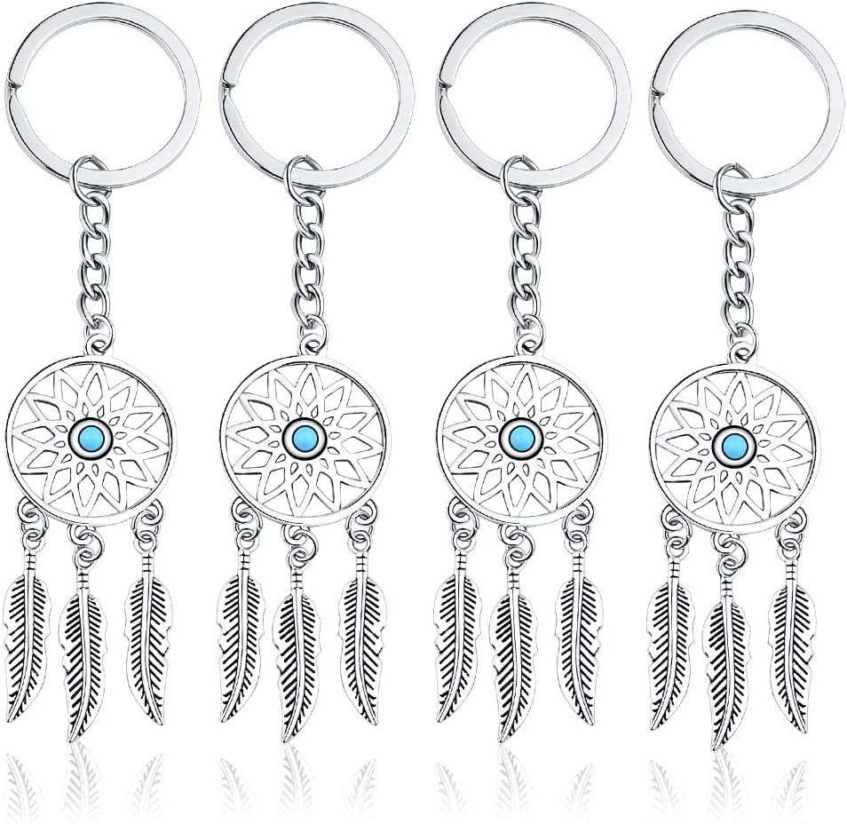 Dream Catcher Keychains for Women Girls for Bag Key Hanging Ring Ornament Durable Feather Key Rings Key Chain Charm Pack of 4, Length 4.5 inch