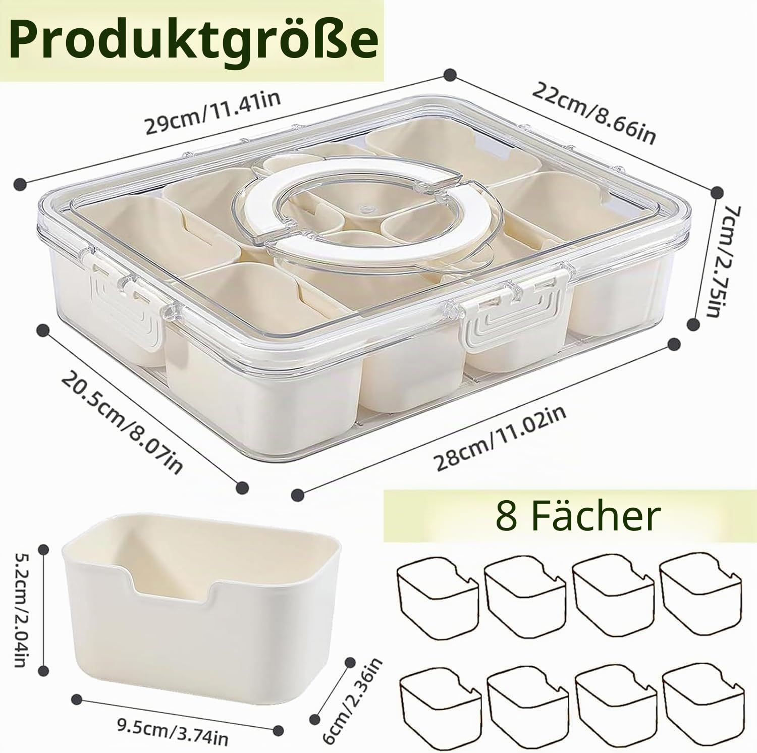 JNYLYFC Snackbox mit 8 Fächern, Snackschale mit Deckel und Griff, Snackteller mit Herausnehmbare Fächer für Süßigkeiten Obst Keksen Dessert Gemüse Nüsse, Snacktablett Organizer für Party Picknick Trip 2