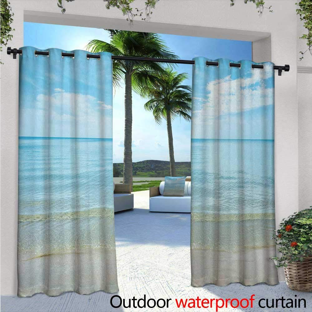 Ocean Patio Curtains Sealife Theme with Sea Animals Shells Stars and Striped Backdrop Art Outdoor Curtain for Patio,Outdoor Patio Curtains W108 x L84 Golden Navy Blue and White