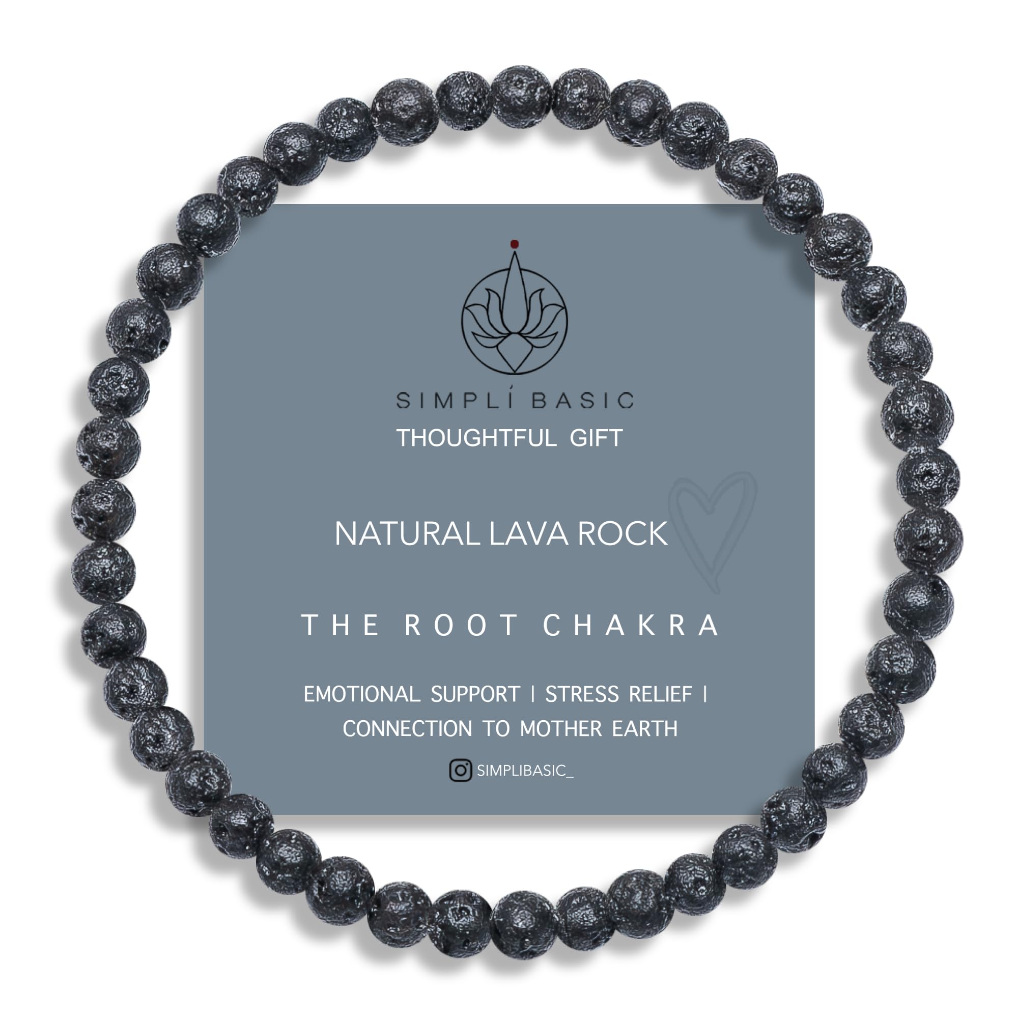 SIMPLÍ BASIC Natural Black Lava Healing Gemstone Bracelet 4mm Bead | Womens & Mens Bracelets | Grounding | Stress Relief | Inc Gift Box