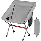 SHALLWE Ultralight Camping Chairs, All Aluminum Frame Portable Folding Camp Chair for Adults, Lightweight Collapsible for Backpacking, Hiking, Beach, Sports Low Back Grey