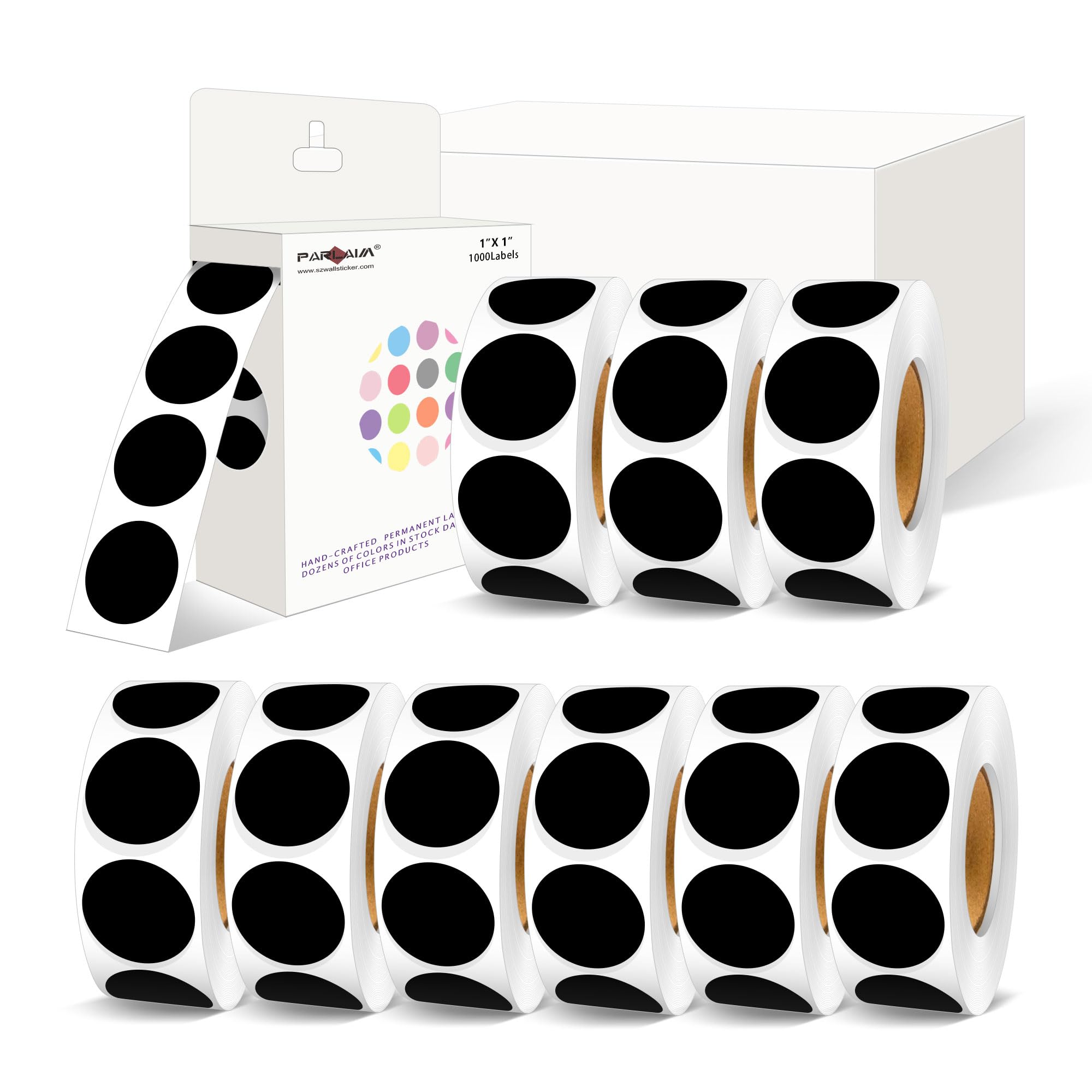 PARLAIM Color Code Dot Stickers, Round 1 inch Polka Circle Round Dot Labels 10000 PCS 10 Rolls Bulk for Office Classroom, Black Image