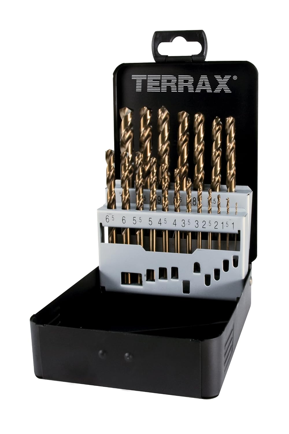 TERRAX A215214 - Juegos brocas DIN 338 tipo N HSS Co 5 rectificadas 19 piezas, Set of 19 sizes