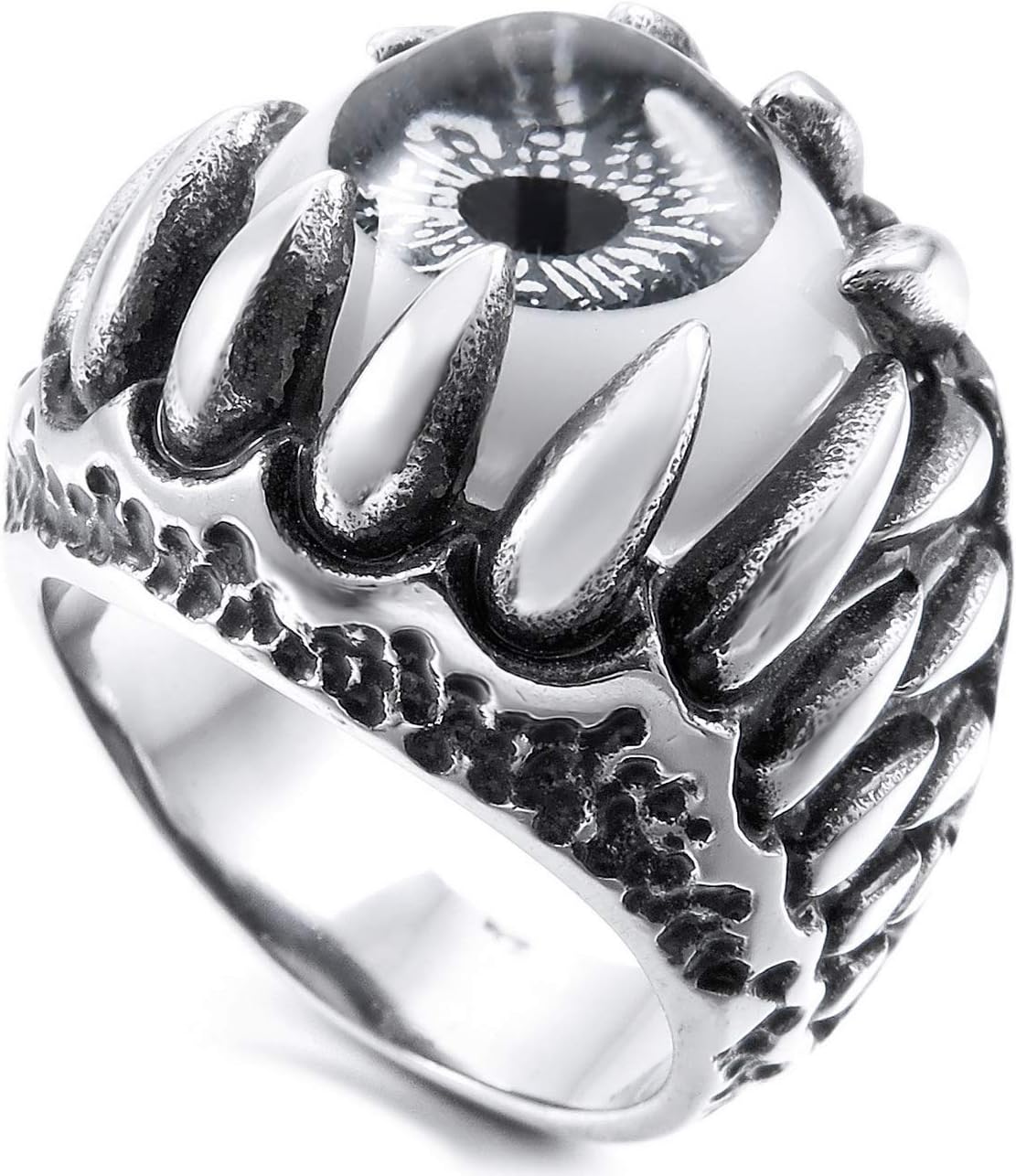 MunkiMix Stainless Steel Ring Silver Tone Skull Dragon Claw Evil Devil Eye Men