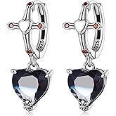 Bellitia Jewelry Black Heart Cubic Zirconia Hoop Earrings for Women, Clips Earrings Jewellery Gifts with Cross Design