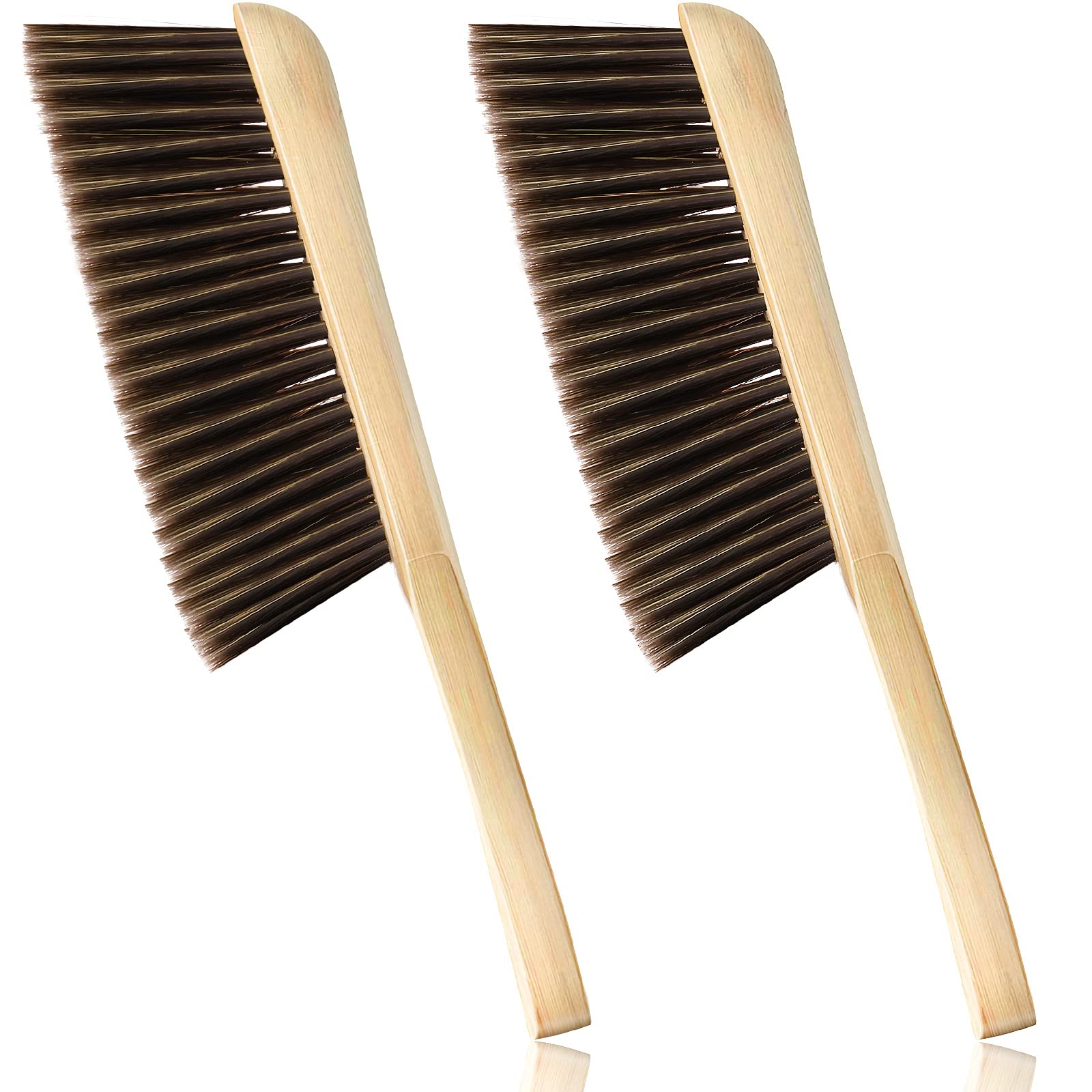 Patelai 2 Pieces Wooden Bench Brushes Fireplace Brush Natural Fiber Bench Soft Bristles Long Wood Handle Dust for Hearth Tidy Car Home Workshop Woodworking(Brown)