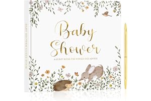 Lanpn Baby Shower Guest Book with Please Sign Table Card & Gold Pen, 114 Pages Baby Shower Guest Sign in Book, Gender Neutral