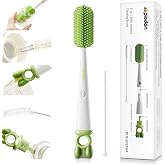 Plodon 5-in-1 Long-Handle Silicone Baby Bottle Brush Set with Straw Cleaner | Flexible 90&deg; water bottle brush with nipple and detail tools made from food-grade BPA-free dishwasher-safe silicone