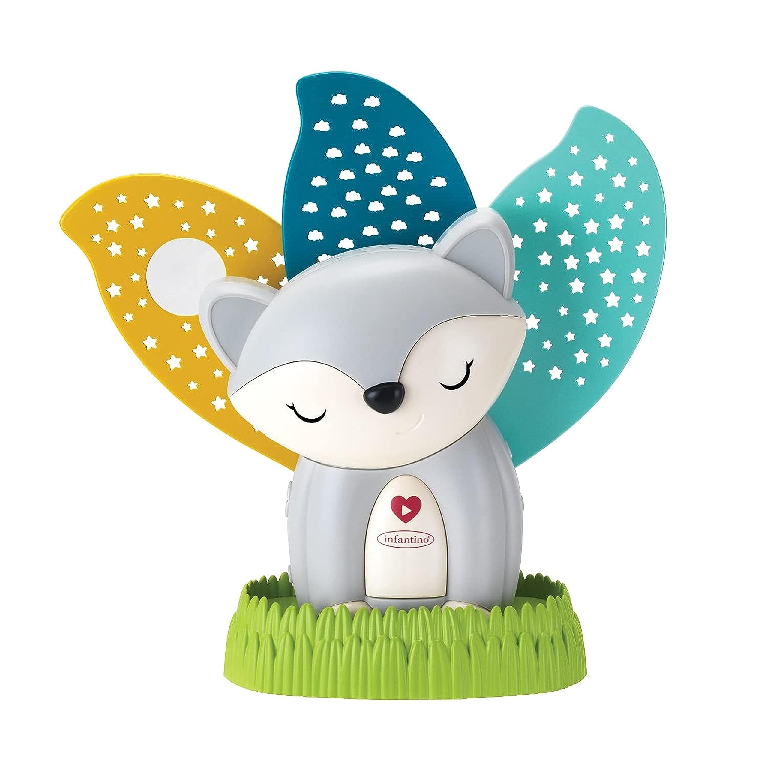 Infantino - 2-in-1 Musical Soother & Night Light Projector - Night Light Kids - Animated Colorful Projections - Soothing Animal Night Light for Baby - 5 Lullabies and 3 Nature Sounds - from 0 Months