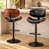 YaFiti Swivel Bar Stools Set of 2, Bar Stools for Kitchen Counter, Black | Modern PU Leather Upholstered Bar Chair with Back and Footrest, for Bar, Kitchen, Dining Room