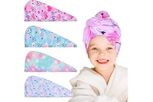 RUITENG 4 Pack Microfiber Hair Drying Towel, Hair Towel Wrap for Kids Girls Women, Super Absorbent Hair Turbans for Wet Hair,