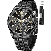 OLEVS Watches for Men Stainless Steel Dress Men Watch with Date Big Face Chronograph Waterproof Luxury Fashion Watch Blue/Black/Gold/Green/Silver Face Relojes para Hombres