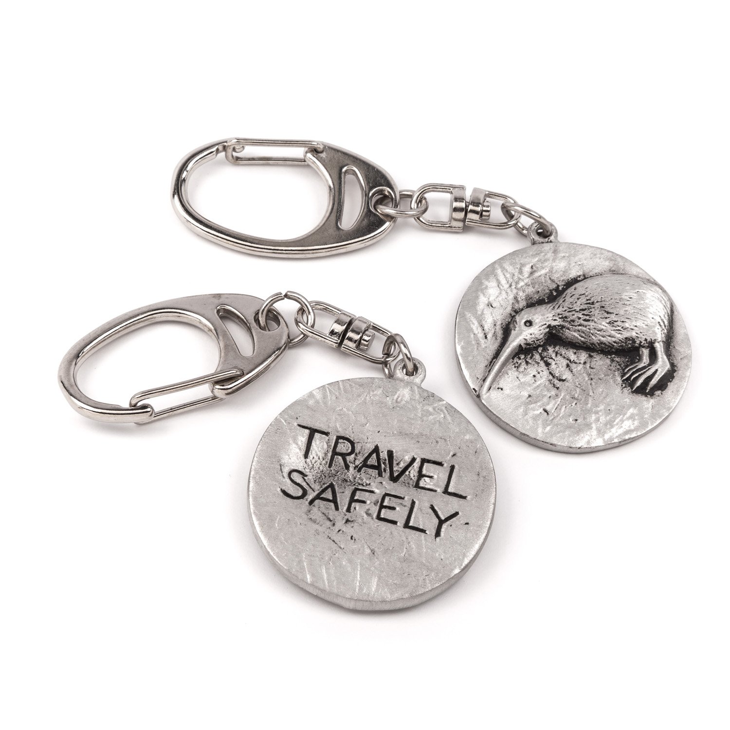 New Zealand/Kiwi bird 'Travel Safely' metal keyring for travellers, Gift