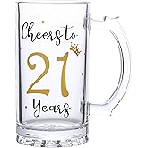 21th Birthday Gift，Men and Women Cheering 21th Birthday Beer Mugs，Cheers to the 21th Anniversary Beer Glass，21th Birthday Party Wedding Anniversary Decorative Gift, 18 Ounce (Cheers to 21 Years)