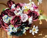 DuHouse 10Pcs Artificial Roses Burgundy Long Stem Silk Flower Set view 6