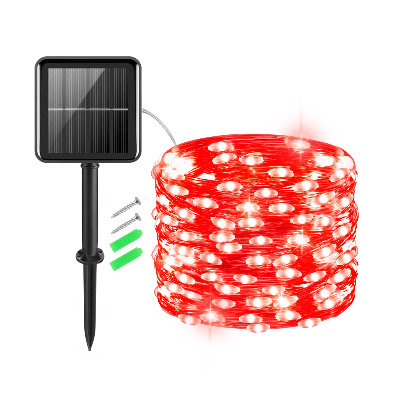 Gcstnn Solar Lights Outdoor Garden, 5M 50 LED String Lights Copper Wire 8 Modes Waterproof for Yard, Christmas Tree, Bedroom, Gate Indoor/Outside Decorations (Red)