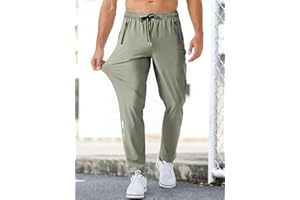 Men's Elastic Waist Hiking Pants Water Resistant Quick-Dry Lightweight Outdoor Sweatpants with Zipper Pockets