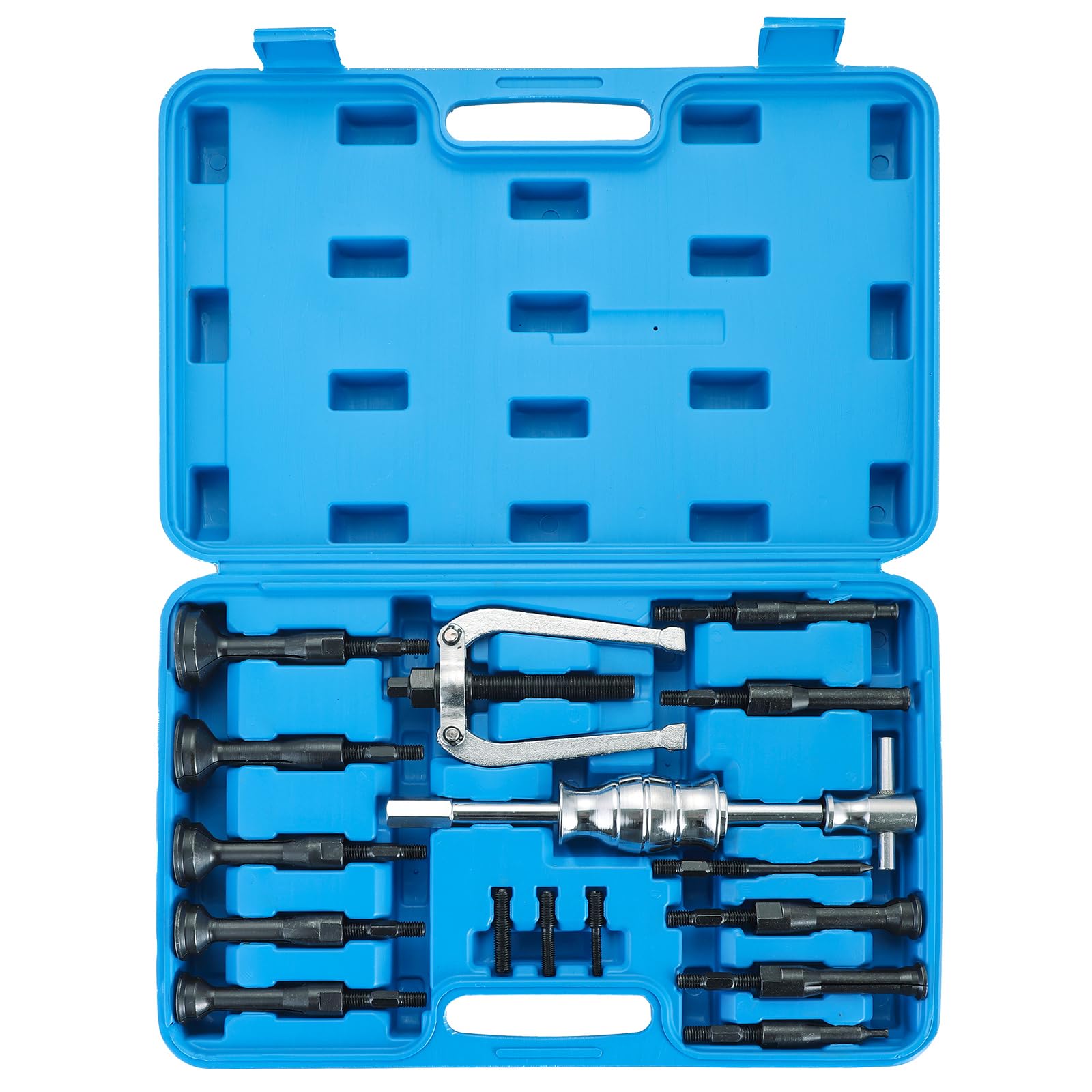 Photo 1 of NYXOVA 16pcs Blind Hole Collet Bearing Race and Seal Puller Extractor Kit, Blind Inner Bearing Puller, Hole Remover Extractor Set, Slide Hammer Puller Tool Set (Blue)