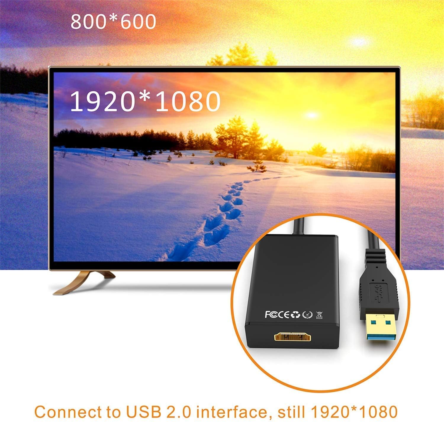 USB to HDMI Adapter,ABLEWE USB 3.0/2.0 to HDMI 1080P Video Graphics Cable Converter with Audio for PC Laptop Projector HDTV Compatible with Windows XP 7/8/8.1/10[MAC OS not Supported]: Computers & Accessories