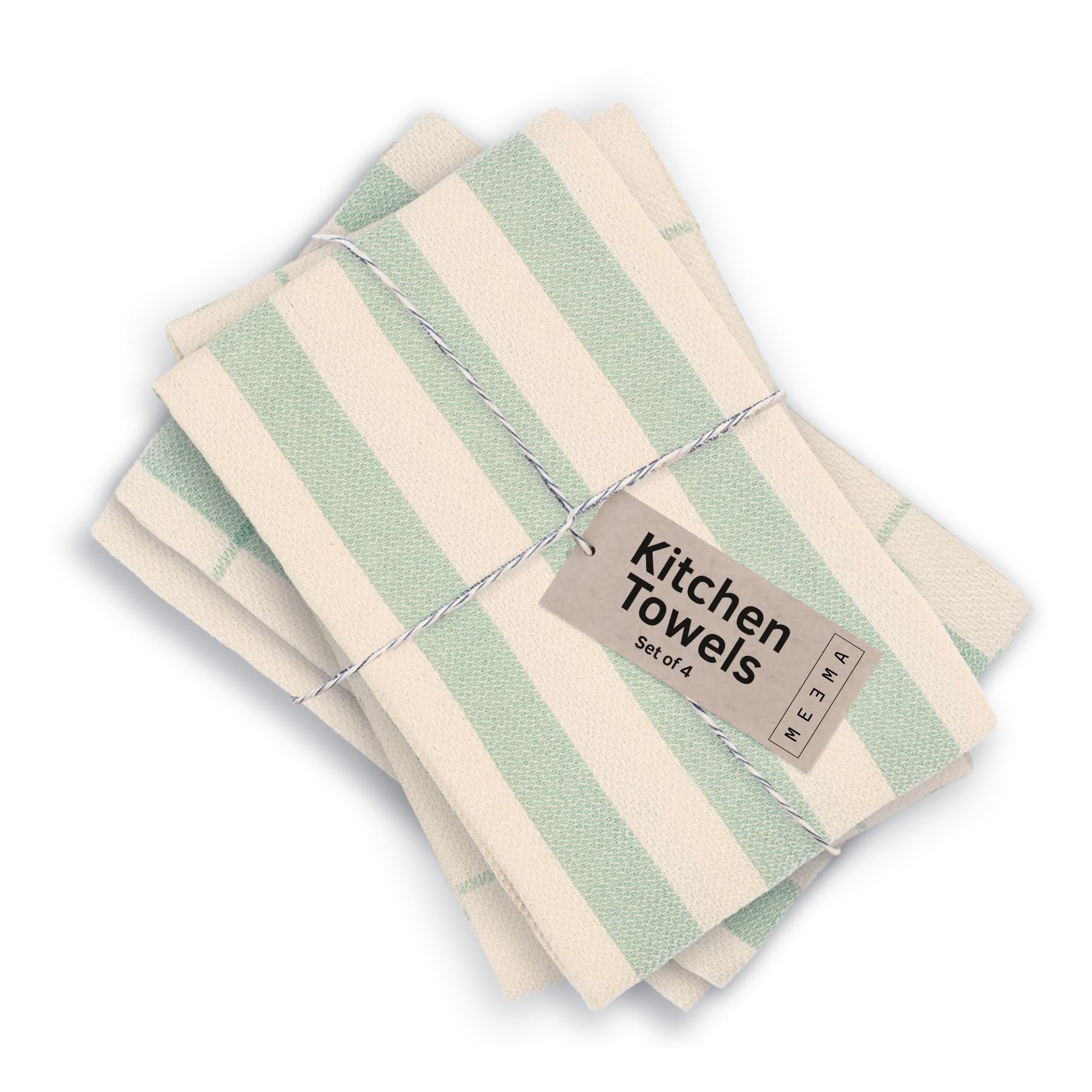 Photo 1 of MEEMA Home & Kitchen Towels & Dishcloths Sets of 4 | Large 18 x 28 Kitchen Essentials & Hand Towels | Upcycled Cotton Tea Towel & Hand Towel | Dish Cloths for Washing Dishes | Sage Green Stripes