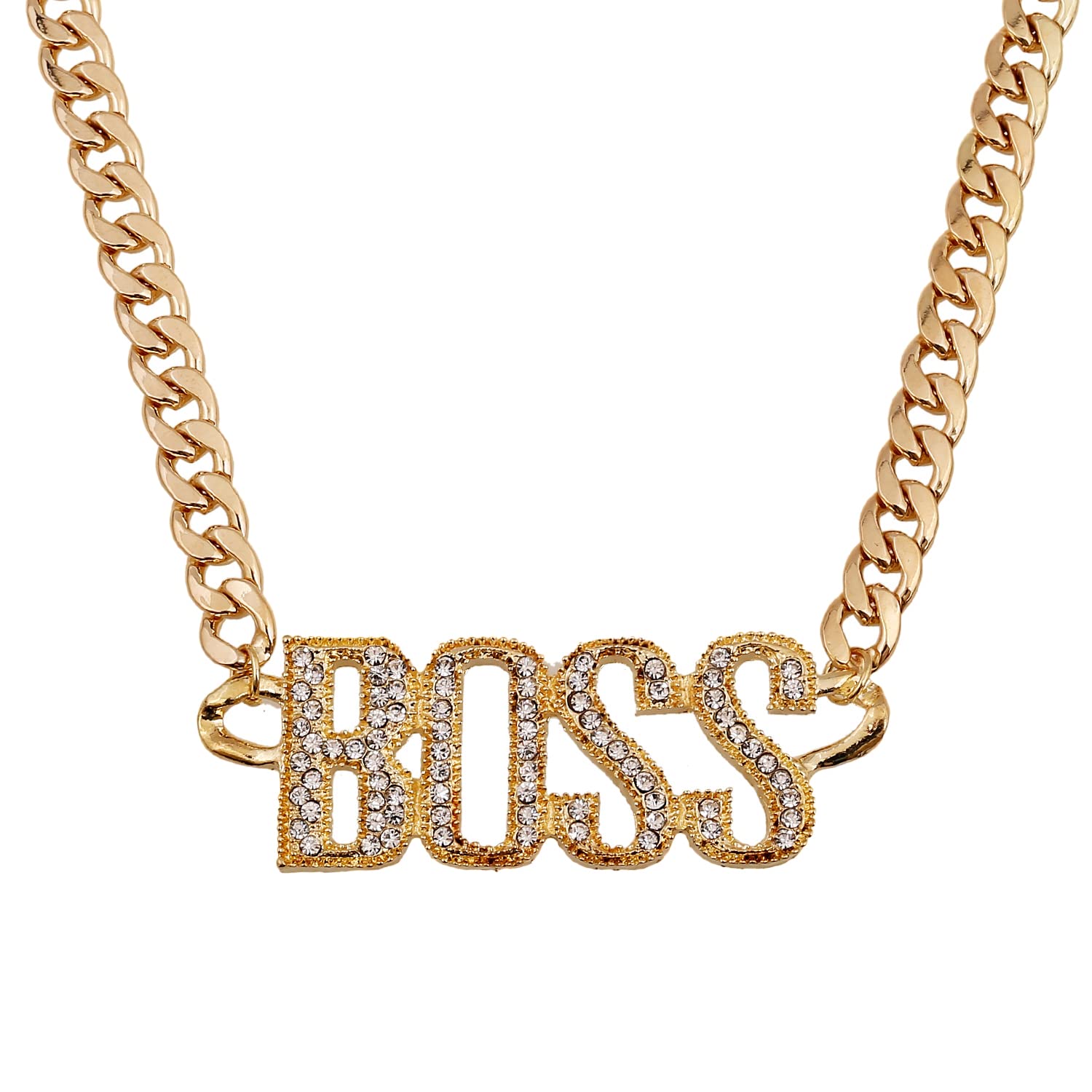 Liitata BOSS Letters Necklace BOSS Pendant Gold Chain Gold Plated Hip Hop Chain for Men Woman Mardi Gras Carnival Party