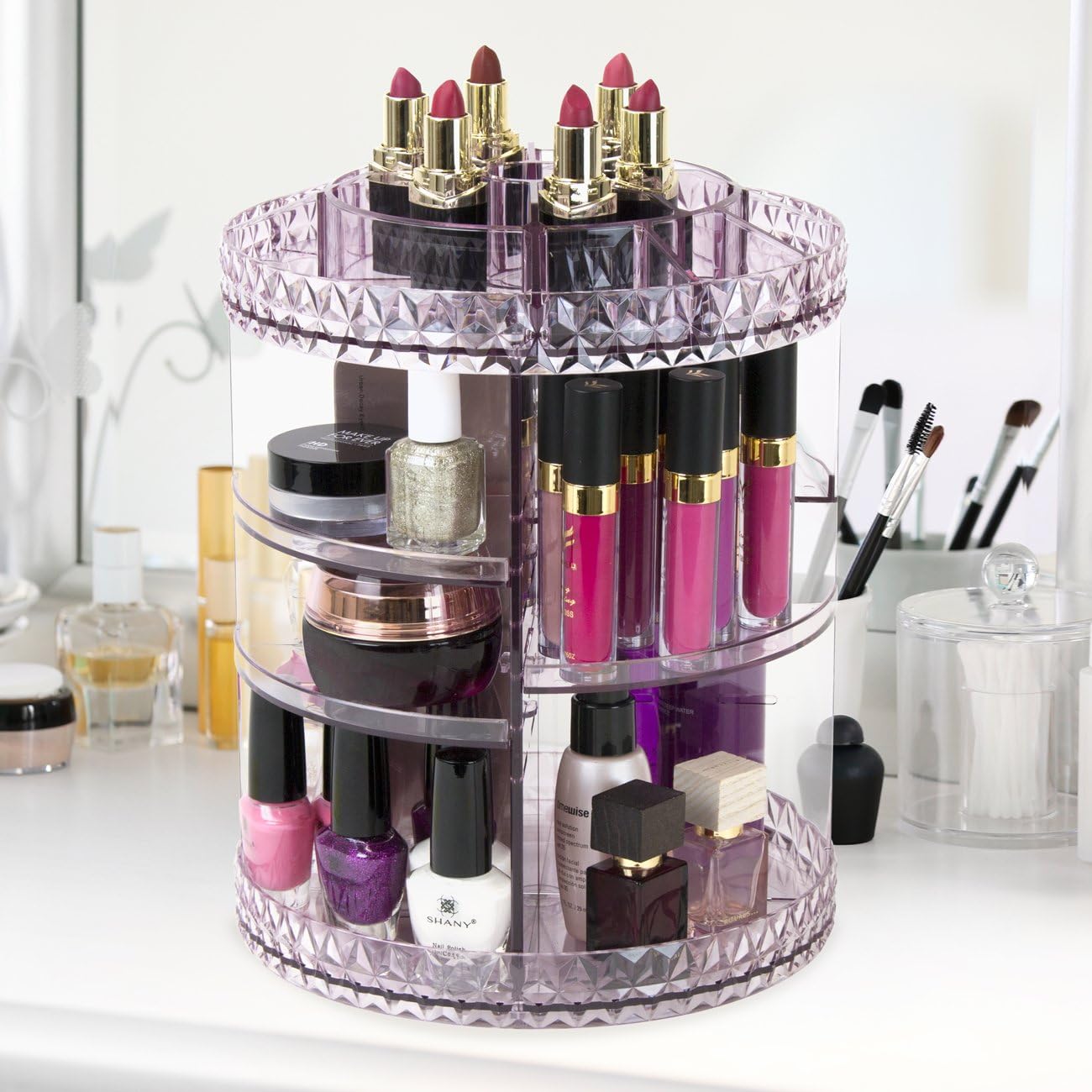 Sorbus Rotating Makeup Organizer, 360° Rotating Adjustable Carousel Storage for Cosmetics, Toiletries, and More — Great for Vanity, Bathroom, Bedroom, Closet, Kitchen (Purple): Home Improvement