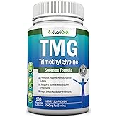 TMG Trimethylglycine Supplement - 1000mg - 180 Capsules - Premium Pure Betaine Anhydrous - Supports Normal Homocysteine & Blood Pressure Levels - Promotes Methylation Processes - Non-GMO Formula