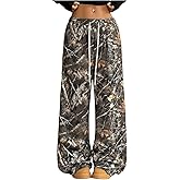 GORGLITTER Women's Camo Baggy Pants Camouflage Wide Leg Drawstring Waist Trousers with Pockets