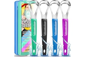 Cbiumpro 4-Pack Tongue Scraper, Metal Tongue Scraper for Adults & Kids, Durable Stainless Steel Tongue Scraper, Tongue Cleaner with Travel Case