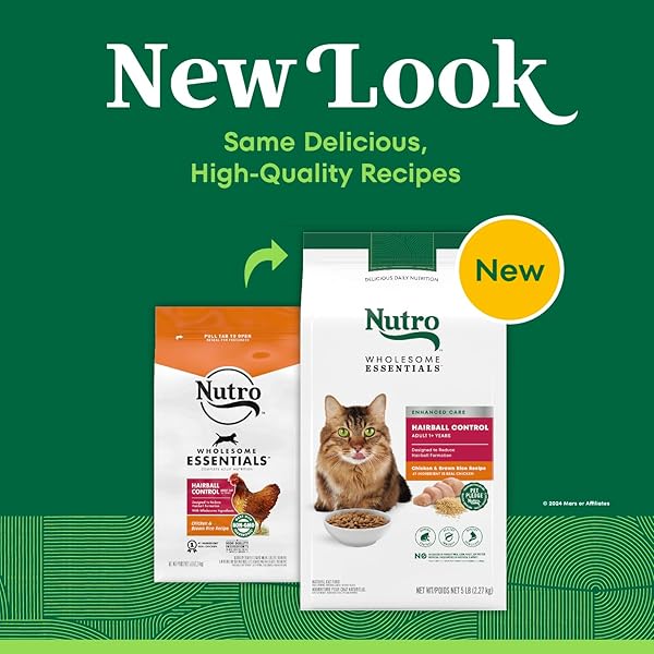 NUTRO WHOLESOME ESSENTIALS HAIRBALL CONTROL CAT FOOD DRY CHICKEN & BROWN RICE RECIPE, DRY CAT FOOD FOR ADULTS, 5 LB. BAG