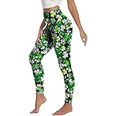 St Patricks Day Leggings for Women,Shamrock High Waist Tight Pants Yoga Pants Bottoms, Plus Size Green Leggings Womens White