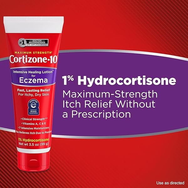 CORTIZONE-10 MAXIMUM STRENGTH INTENSIVE HEALING ITCH RELIEF LOTION FOR ECZEMA, 1% HYDROCORTISONE, FAST-ACTING, ANTI-ITCH CREAM FOR MINOR SKIN IRRITATIONS, RASHES AND INFLAMMATION DUE TO ECZEMA, 3.5 OZ