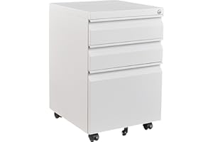 Fesbos 3 Drawer Mobile Metal File Cabinet, White Filling Cabinets with Lock, Pre-Built Office Storage File Cabinet with Wheels Under Desk - Assembled Required