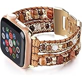 CHARMINGO Boho Beaded Bracelet Compatible with Apple Watch Band for Women Men 38mm 40mm 41mm 42mm 44mm 45mm 46mm 49mm - Handmde Natural Stone Leather Multilayer Wrap Apple Watch Strap iWatch Band Series 11 10 9 8 7 6 5 4 SE 3 2 1 Ultra 2 3