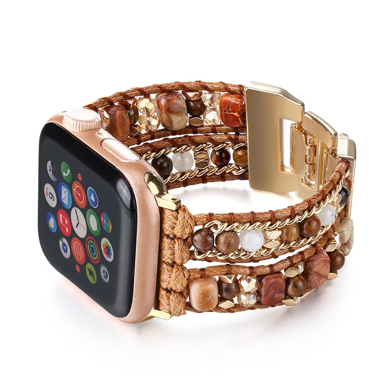 CHARMINGO Boho Leather Band Compatible with Apple Watch Band Beaded Bracelet for Women Men 38mm/40mm/41mm, Multilayer Wrap Apple Watch Strap for Iwatch Band Series 8 7 6 5 4 3 2 1 SE Ultra, Brown