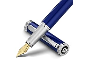 BEILUNER Luxury Fountain Pen Set,Solid 24K Gilded Medium Nib, Modern Classic Limited Edition -Includes 6 Ink Cartridges&Ink Refill Converter with Gift Case-Perfect for Men and Women（Charming blue）