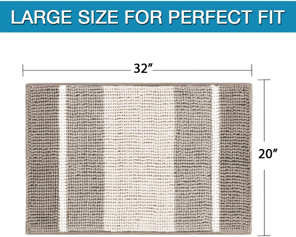 Super Absorbent Tufted Chenille Rug with Non Slip Backing, Gradient Taupe Stripe Pattern Microfiber Bath Rug, Machine Washable Thick Bathroom Floor Mat for Tub Shower, (20×32 inch, Taupe): Home & Kitchen
