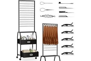 XINTUO Portable Braiding Hair Rack with Wheels & Storage Drawers,2-Sided 288 Pegs,Hair Extension Holder Hanger for Braiding Hair Separator Stand Display,Hair Rack with Stylist Hair braiding Tools (Black)