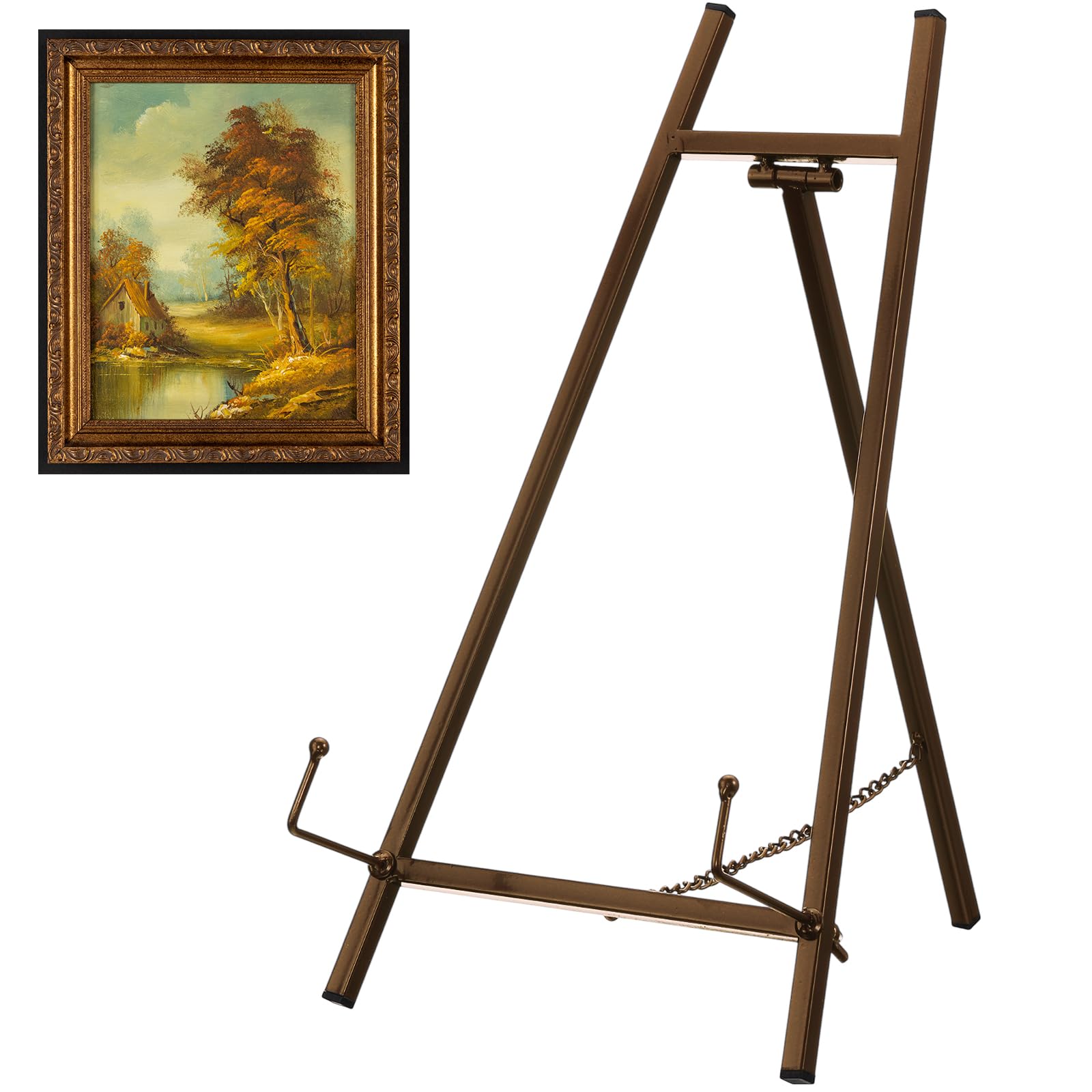 Photo 1 of Leinuosen 1 Pcs Metal Easel Stand 16.5" H x 8.7" W x 4.3" D Table Top Easel Stand for Display Tripod Art Picture Mirror Modern Plate Holder for Display Book Photo Wedding Sign (Brown)