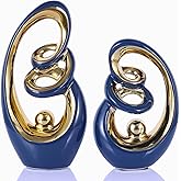 DOVDOV Ceramic Statue 2 Piece Tabletop Centerpiece Set, Living Room Table Centerpiece, Blue and Gold Statue Home Decor, Livin