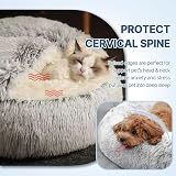 SUOXU Cat Calming Bed 2 in 1 Donut Small Dog Plush Pink Non-Slip Bottom view 3