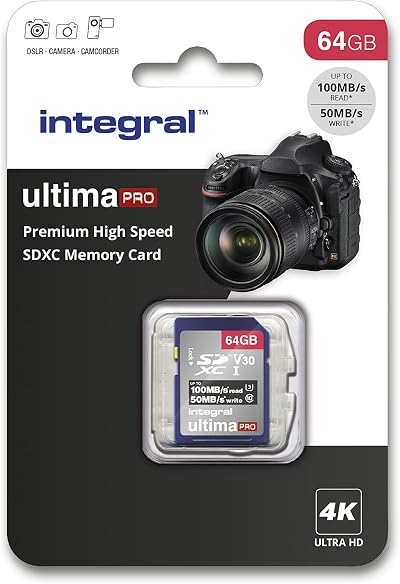 Integral 64GB SD Card U3 V30 4K Ultra HD 100MB/s Read 50MB/s Write High Speed