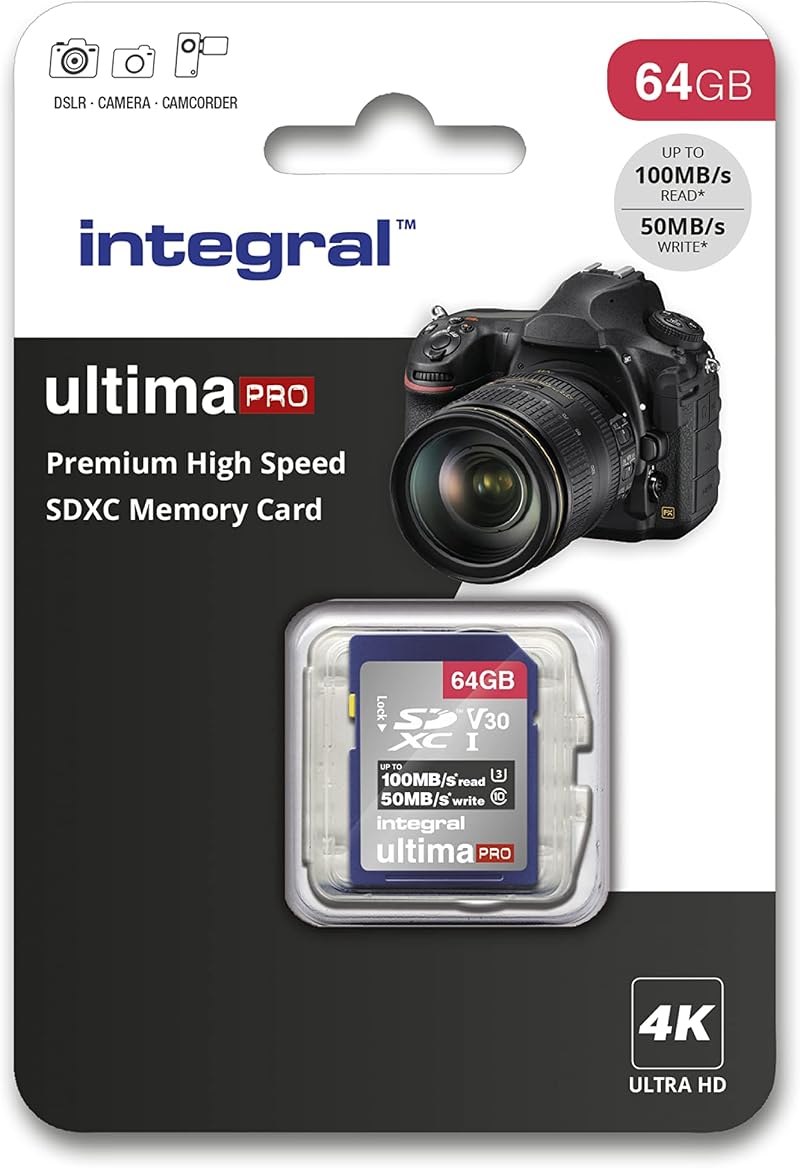Integral 64GB SD Card U3 V30 4K Ultra HD 100MB/s Read 50MB/s Write High Speed