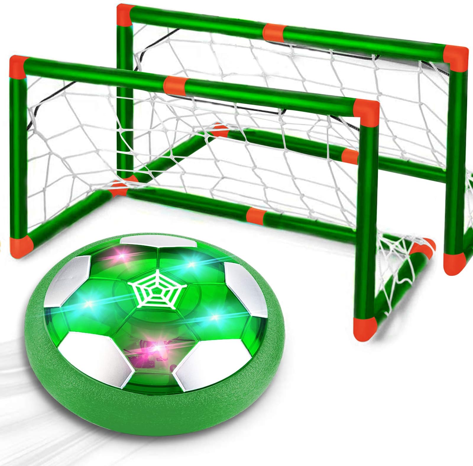 iGeeKid Hover Soccer Ball Valentines Day Gifts for Kids Toys Rechargeable Floating Football Set with 2 Goal Air Soccer LED Light Foam Bumper Valentines Toys for Boys Girls Indoor Outdoor Sport Games