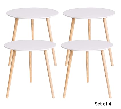 TIED RIBBONS Set of 4 Multi-Purpose Round Coffee Table, Night Stand for Small Space, Side Table,Console Table, End Table Living Room (44 cm X 44 cm, White, Wood)
