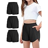 Resinta 3 Pack Girls Athletic Shorts High Waisted Quick Dry Running Shorts with Zipper Pockets Sports Active Shorts for Kids